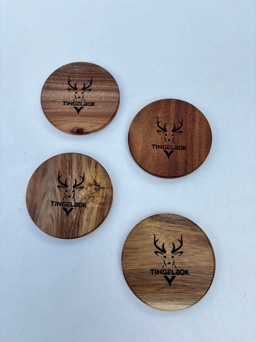 TINGELBOK® BokkieCoasters™ - Premium Acacia Onderzetters (Set van 4)