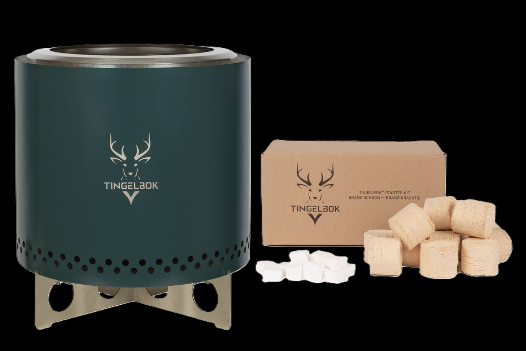Rookloze vuurkorf - medium design fire pit -  inclusief starterkit - ideaal Vaderdag cadeau - Tingelbok Flame