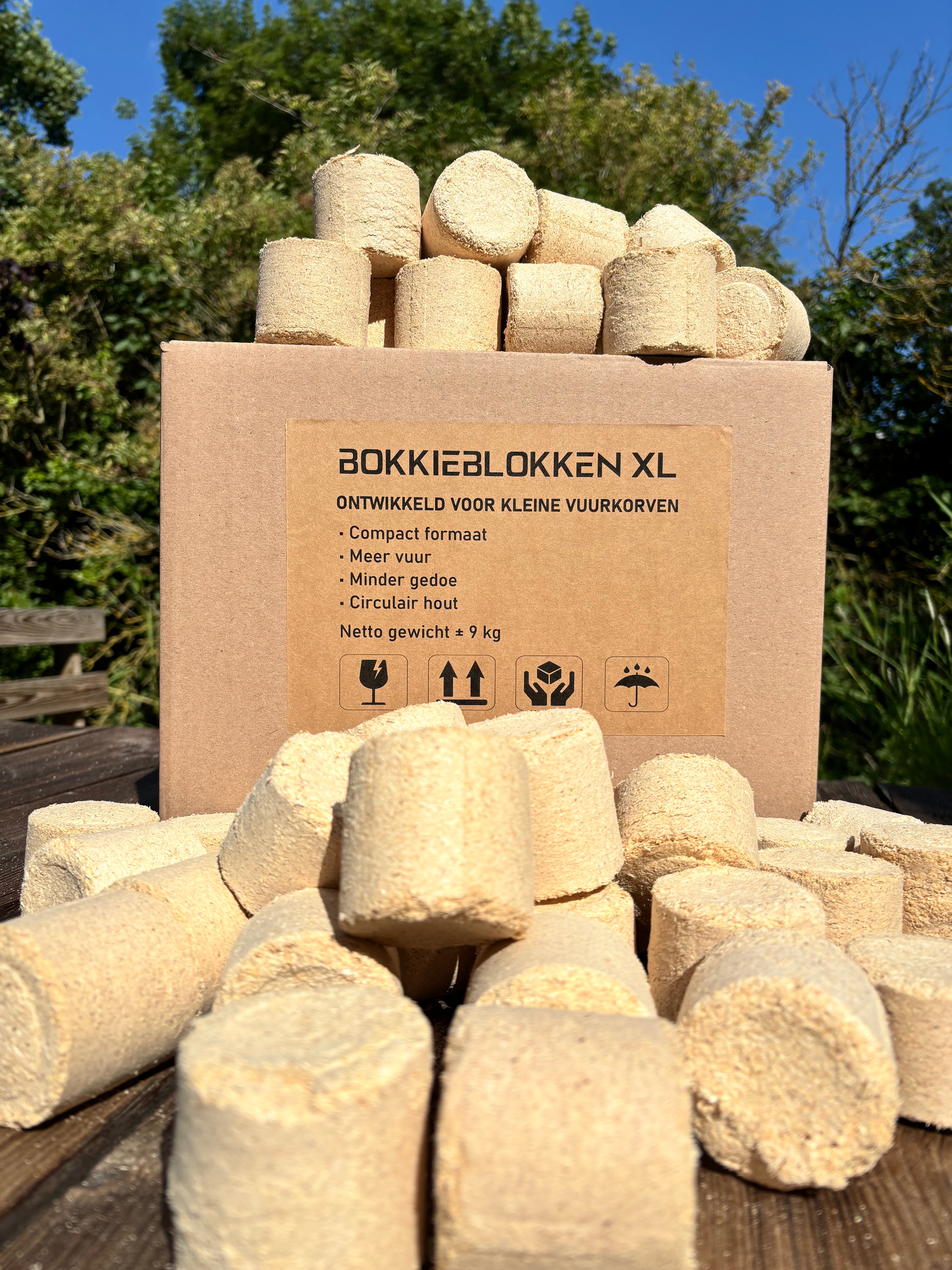 Bokkieblokken™ XL – 9 kg originele mini houtblokken voor rookvrije vuurkorven