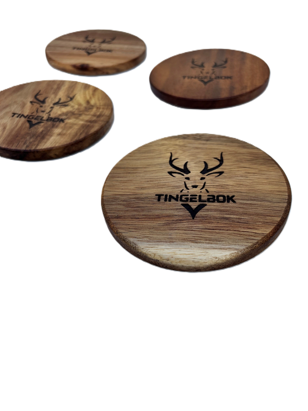 TINGELBOK® BokkieCoasters™ - Premium Acacia Onderzetters (Set van 4)