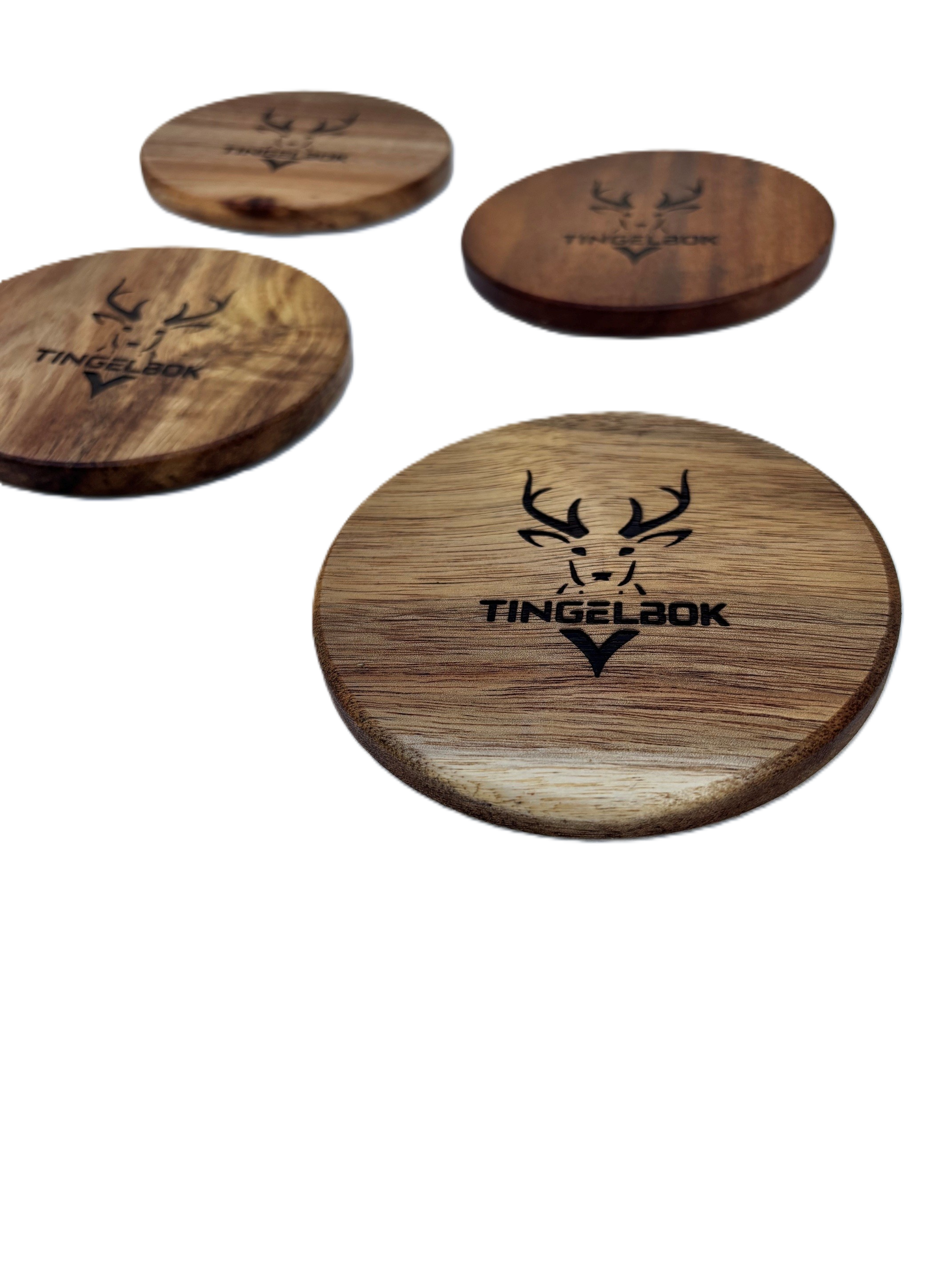 TINGELBOK® BokkieCoasters™ - Premium Acacia Onderzetters (Set van 4)
