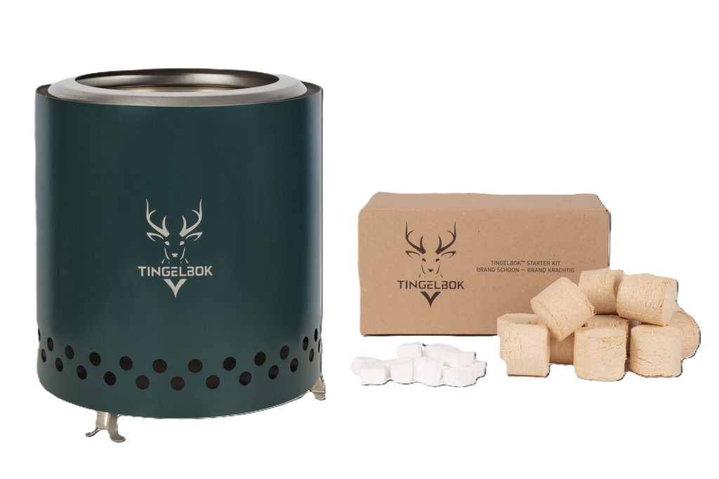 Tingelbok® Ember Green™ – Complete Rookloze Vuurkorf Set incl. Starterkit & Hoes