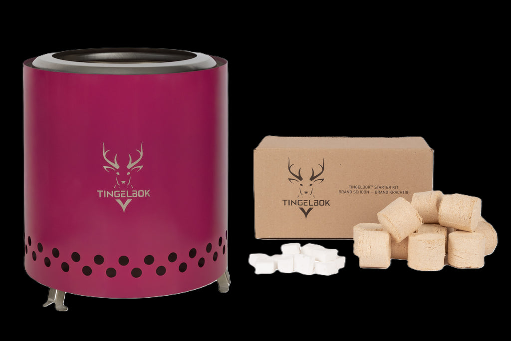 Rookloze vuurkorf – inclusief starterkit – ideaal Vaderdag cadeau – Tingelbok Ember Pink